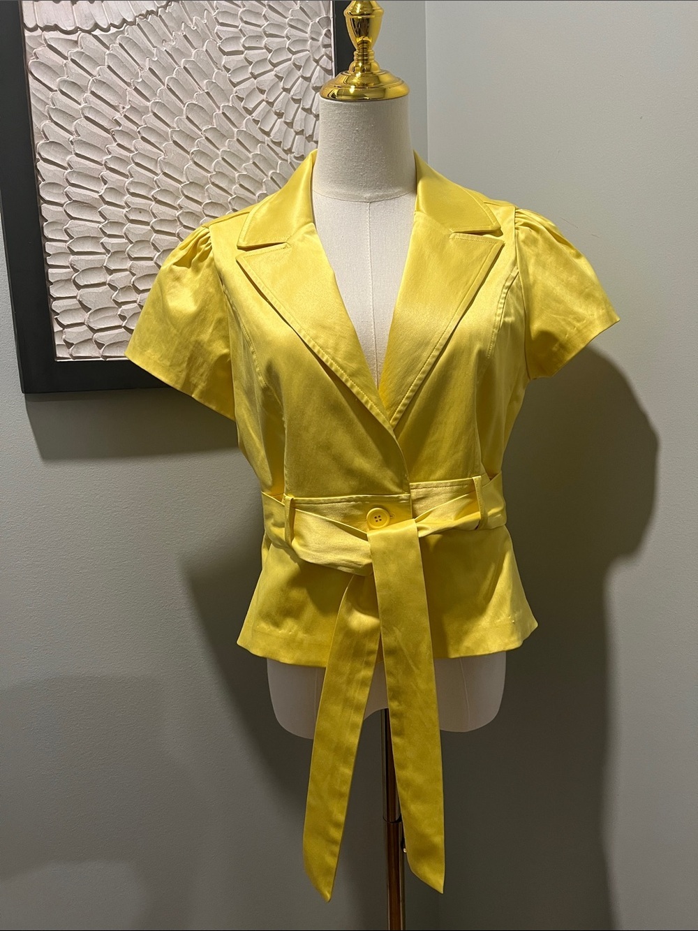 Dots Yellow Short Sleeve Belted Blazer